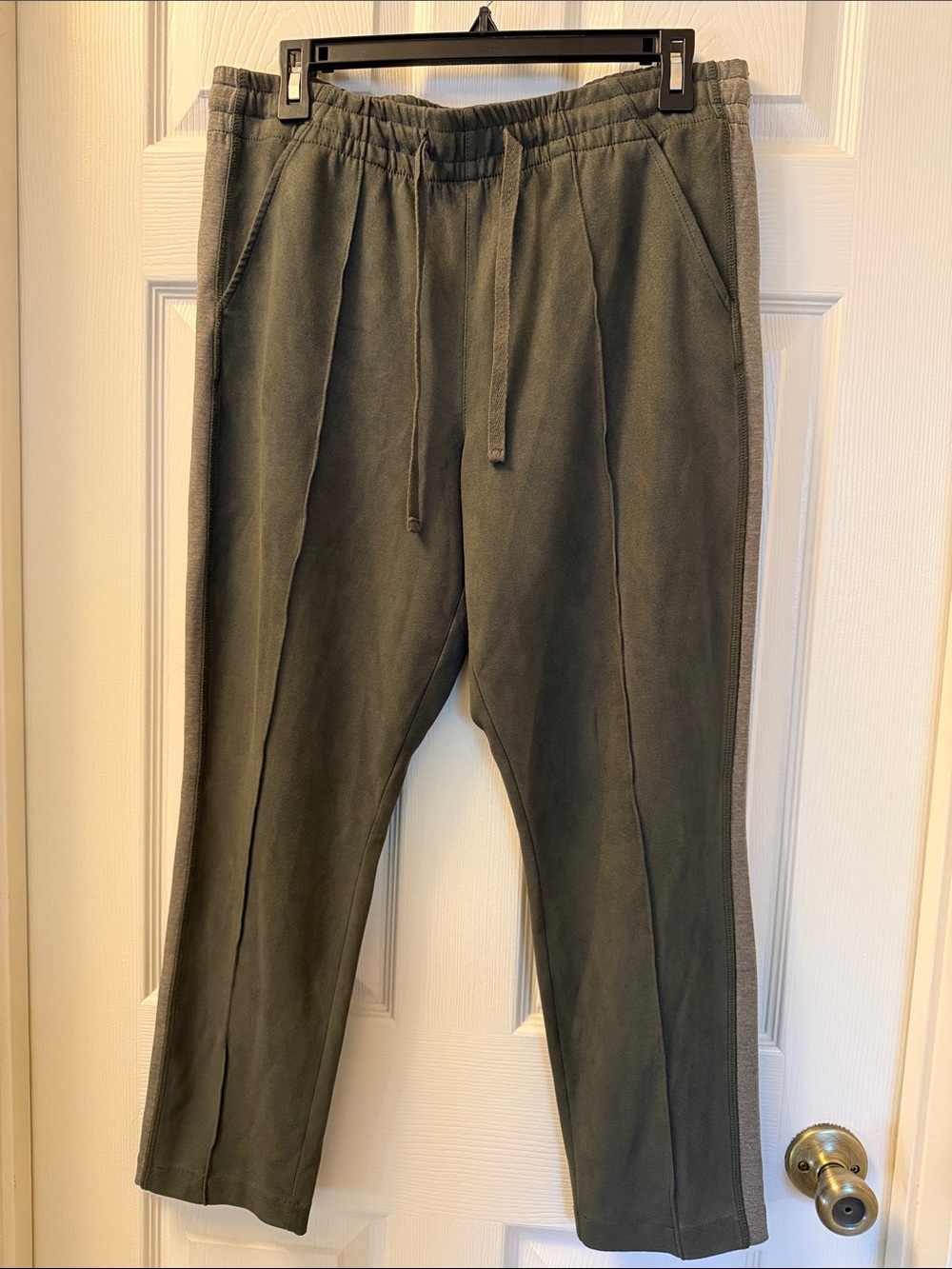 Level 99 Olive Green Faux Suede Pintuck Jogger Pants with Side Stripe